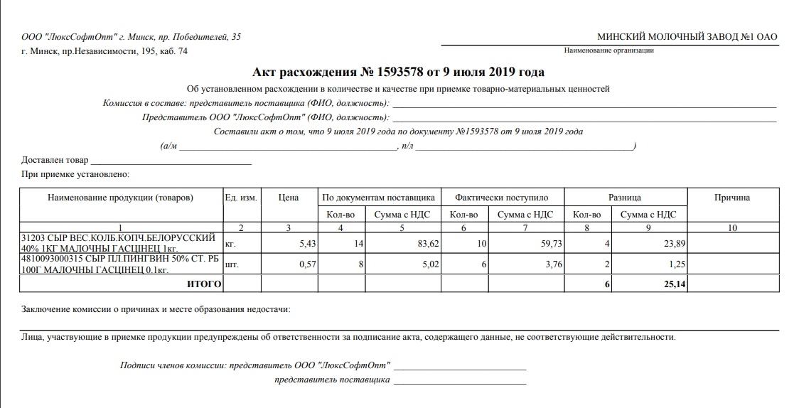 Учет актов расхождений при поступлении товаров - lsFusion ERP - lsFusion